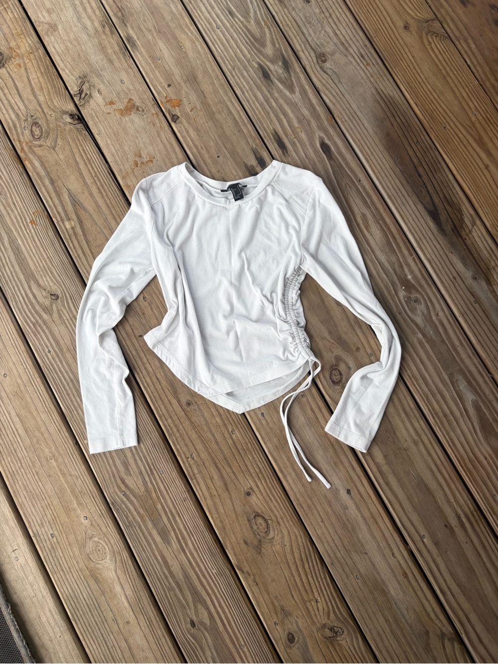 White Long-Sleeve Side-Tie Top